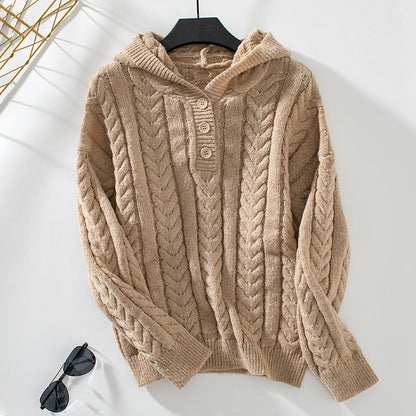 Women's Hooded Pullover Thick Knit Sweater