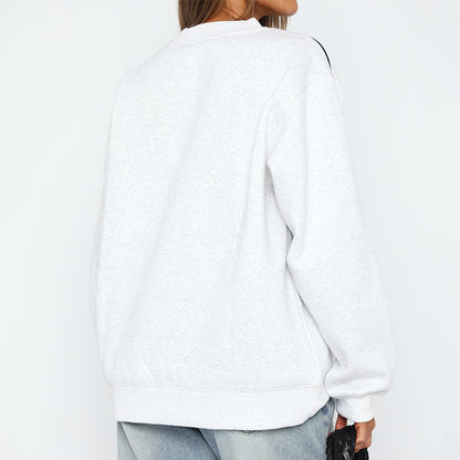 Round Neck Long Sleeve Contrast Color Sweatshirt