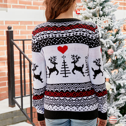 Women's Christmas Moose Pattern Jacquard Sweater