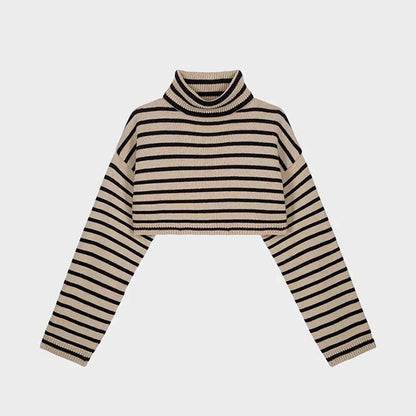 Wool Striped Cropped Knit Top