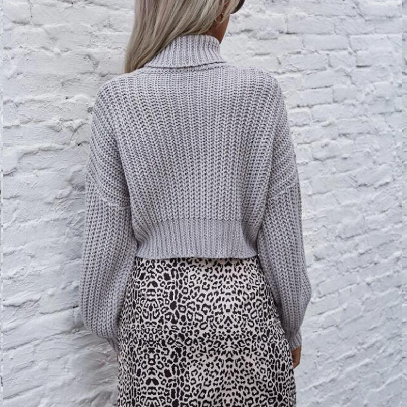 Short Turtleneck Sweater With Exposed Belly