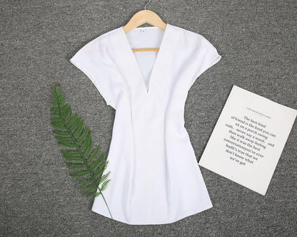 Elegant V-Neck White Plain Blouse