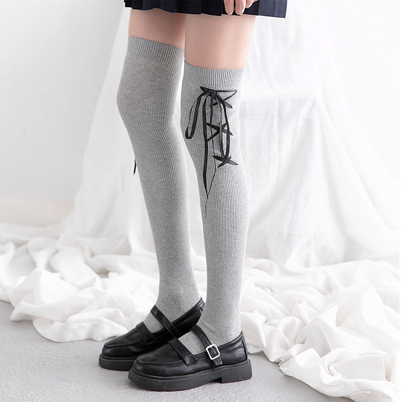Adult Socks With Bow Tie Side Lace Up Stockings