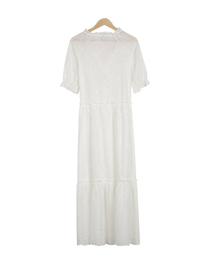 Romantic White Half Sleeve Maxi Dress