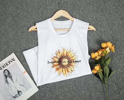 Simple Round Neck Print Sleeveless Top