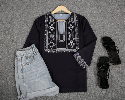 Black Modern Print 3/4 Sleeve Top