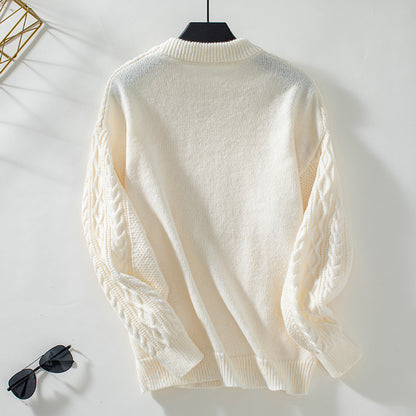 Round Neck Pullover Solid Color Sweater