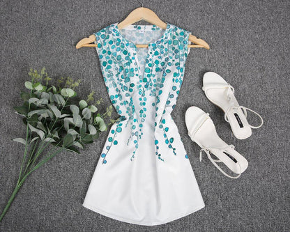 Casual V-Neck Print Sleeveless Top