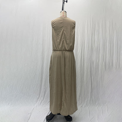 High Waist Split Maxi Long Dress with Pockets