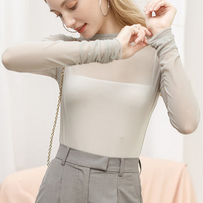 Women's See Through Long Sleeve Mesh Top Tee