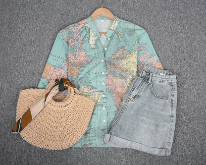 How Worldly Globe Print Shirt