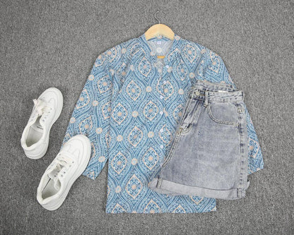 Retro Print 3/4 Sleeve Shirt