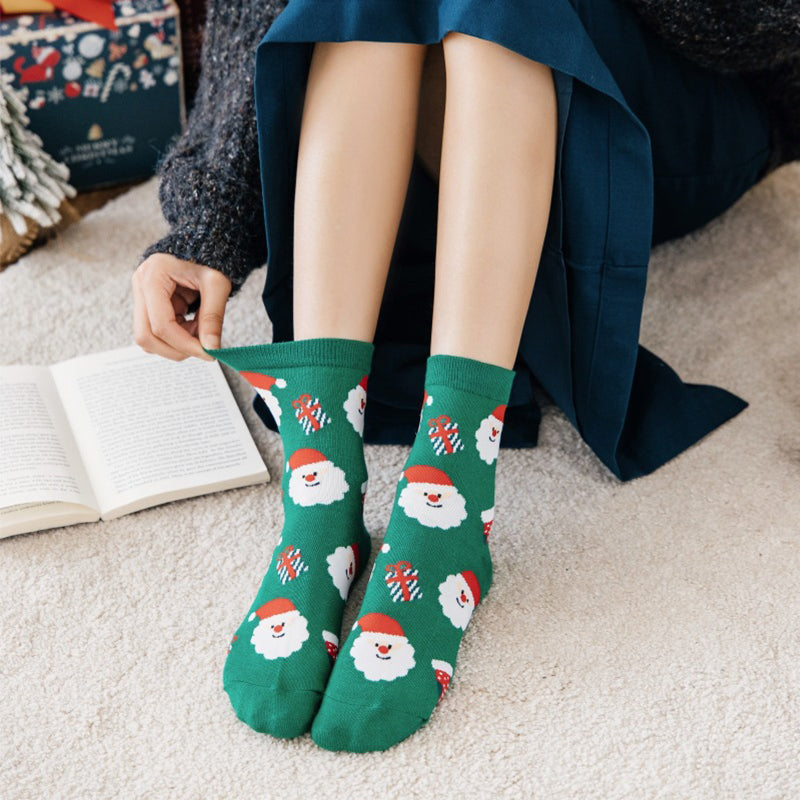 Santa Claus Elk Snowman Middle Socks