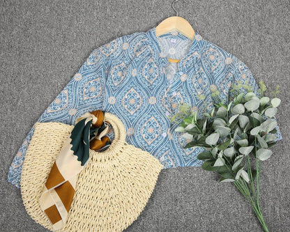 Retro Print 3/4 Sleeve Shirt