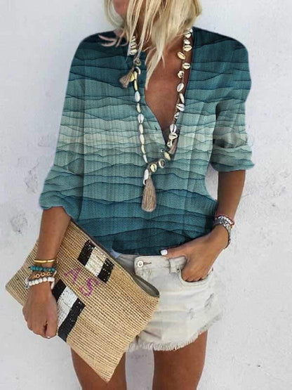 Chic Print 3/4 Sleeve Shirt