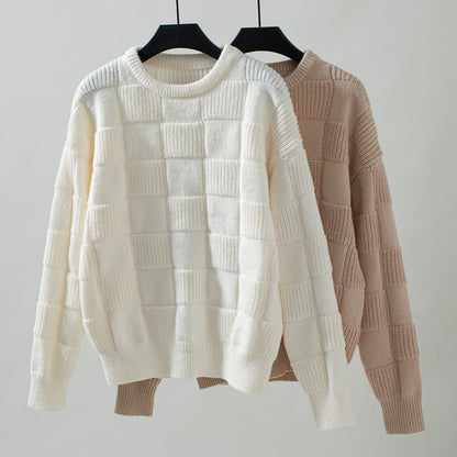 Women's Round Neck Lazy Style Knitted Sweater