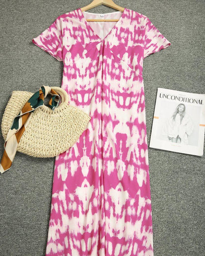 Temperament Print Short Sleeve Maxi Dress