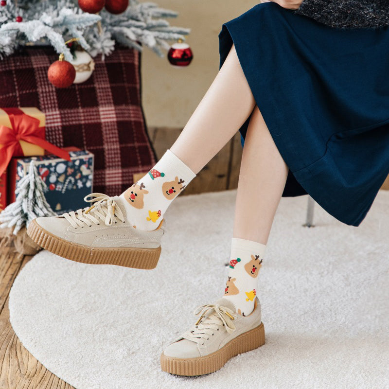 Santa Claus Elk Snowman Middle Socks