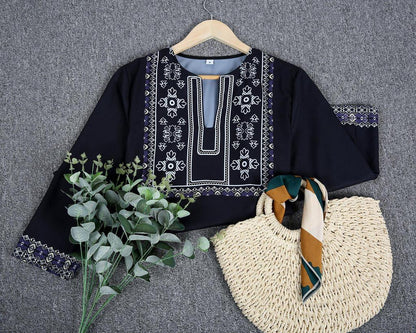Black Modern Print 3/4 Sleeve Top