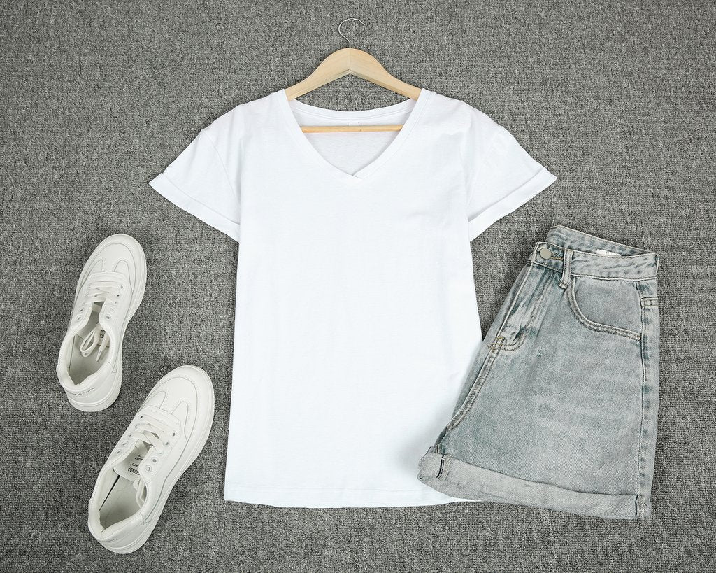 V-Neck Basic Plain Short Sleeve Top