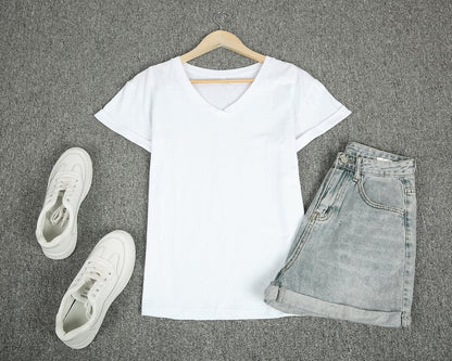 V-Neck Basic Plain Short Sleeve Top