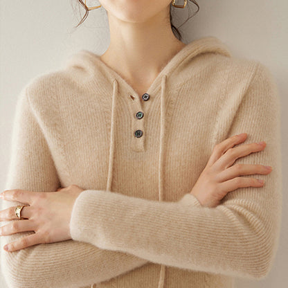Cashmere Hooded Long-Sleeved Knitted Bottoming Sweater