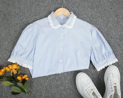 Ladylike Lace Cuff Short Sleeve Shirt