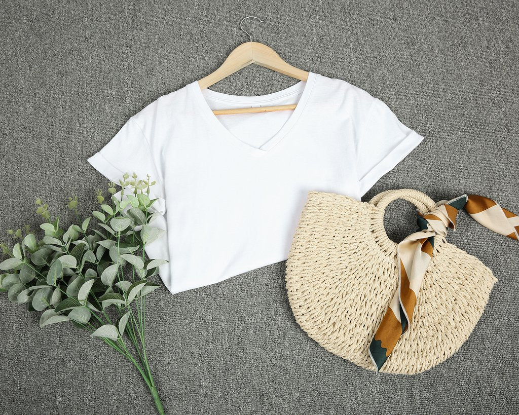 V-Neck Basic Plain Short Sleeve Top