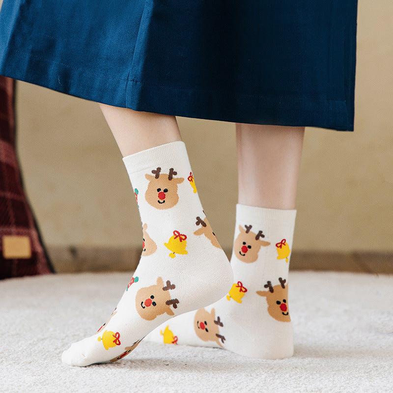 Santa Claus Elk Snowman Middle Socks