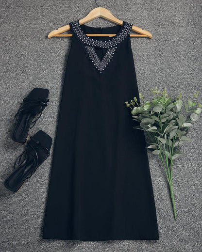 Ladylike Round Neck Sleeveless Mini Dress