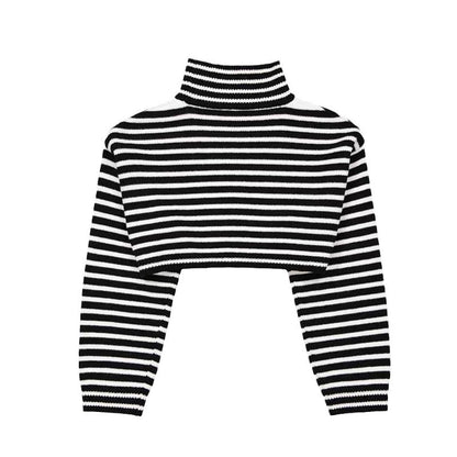 Wool Striped Cropped Knit Top
